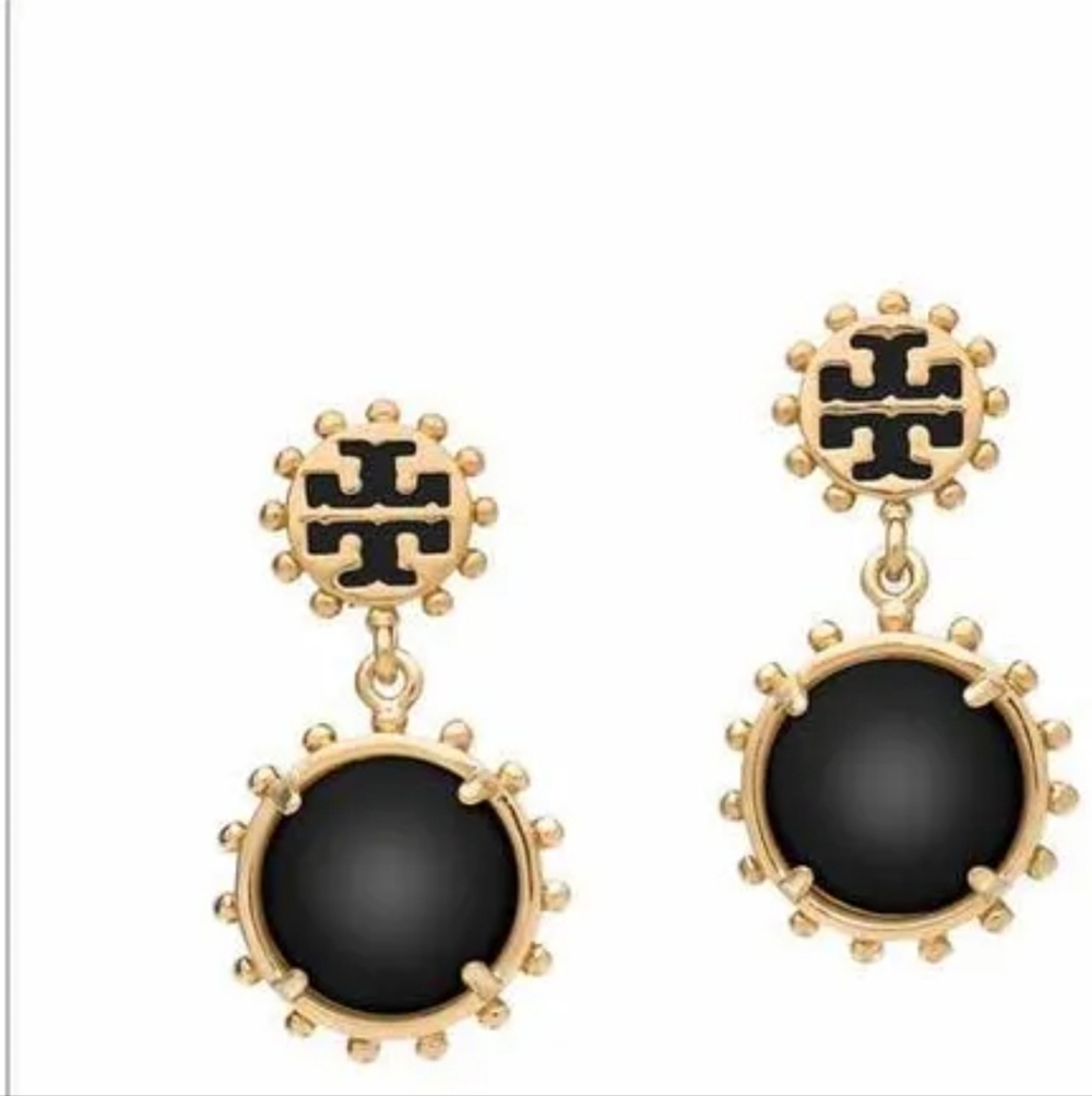 Tory Burch Winslow Black Cabochon Dangle Drop Earrings